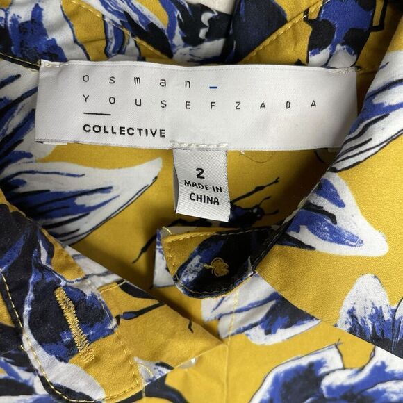 OSMAN YOUSEFZADA Beetle Print Shirtdress Women 2 Yellow Floral Scarab Cotton - Picture 16 of 16